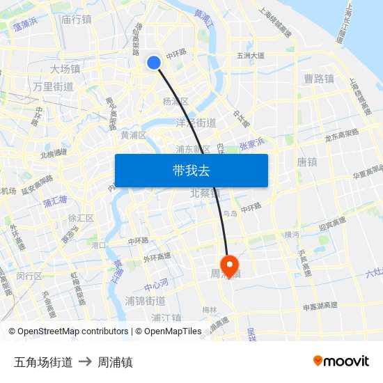 五角场街道 to 周浦镇 map