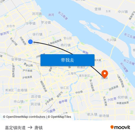 嘉定镇街道 to 唐镇 map