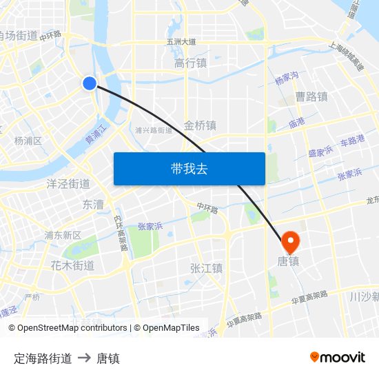 定海路街道 to 唐镇 map