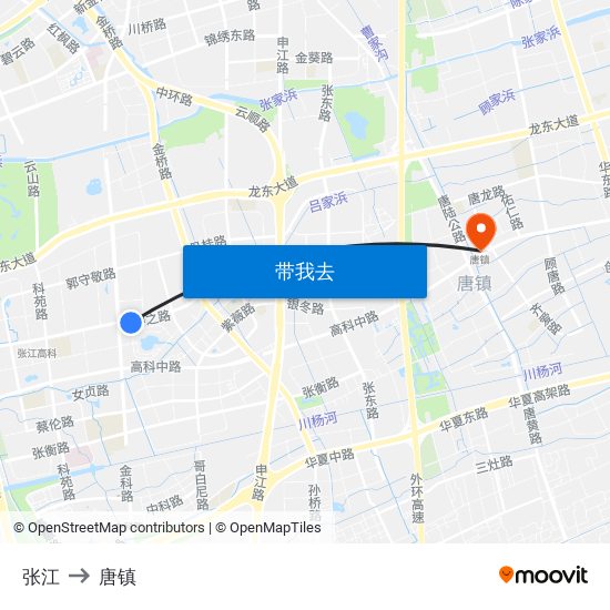 张江 to 唐镇 map