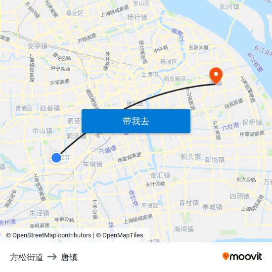 方松街道 to 唐镇 map