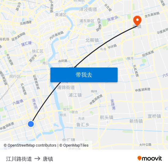 江川路街道 to 唐镇 map