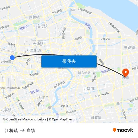 江桥镇 to 唐镇 map