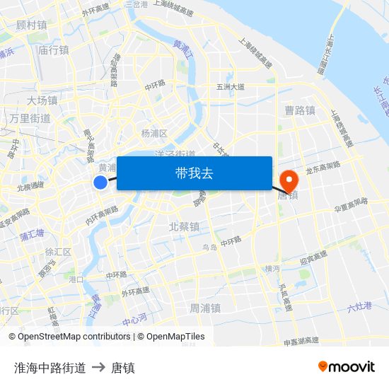 淮海中路街道 to 唐镇 map