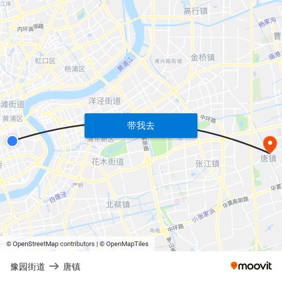 豫园街道 to 唐镇 map