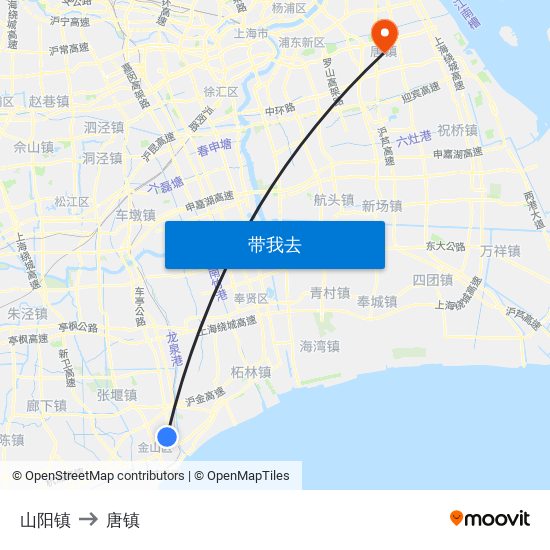 山阳镇 to 唐镇 map
