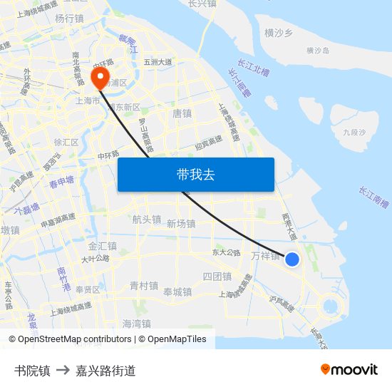 书院镇 to 嘉兴路街道 map