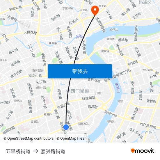 五里桥街道 to 嘉兴路街道 map