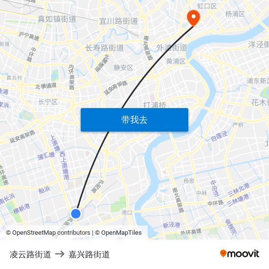 凌云路街道 to 嘉兴路街道 map