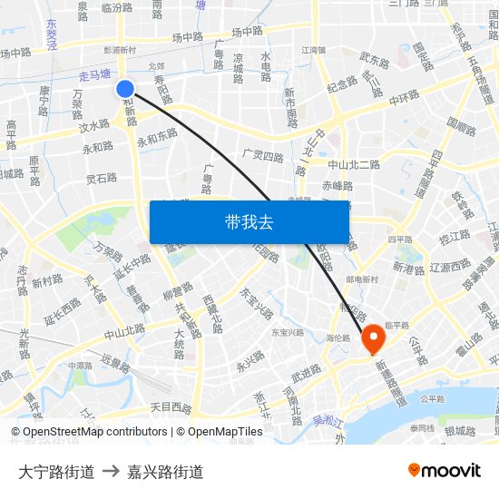 大宁路街道 to 嘉兴路街道 map