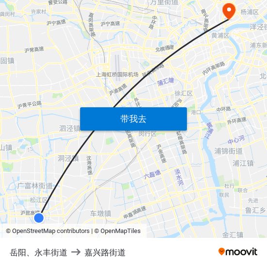 岳阳、永丰街道 to 嘉兴路街道 map