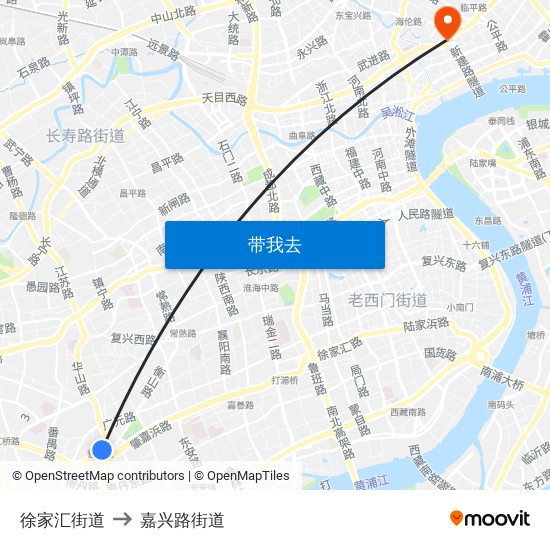 徐家汇街道 to 嘉兴路街道 map