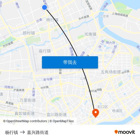 杨行镇 to 嘉兴路街道 map