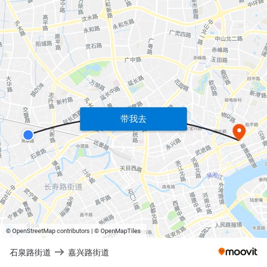 石泉路街道 to 嘉兴路街道 map