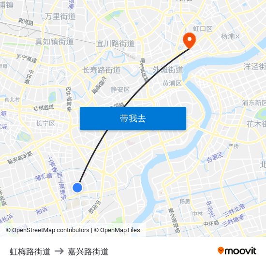 虹梅路街道 to 嘉兴路街道 map