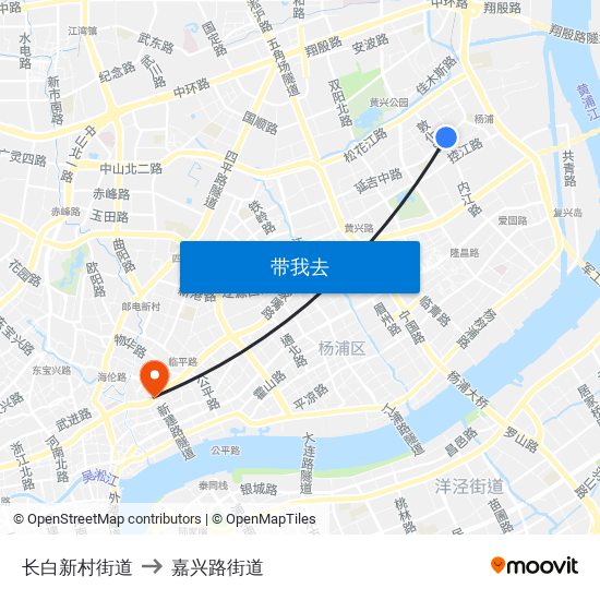 长白新村街道 to 嘉兴路街道 map