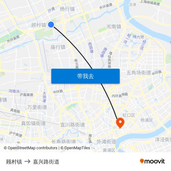 顾村镇 to 嘉兴路街道 map