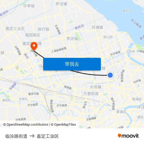 临汾路街道 to 嘉定工业区 map