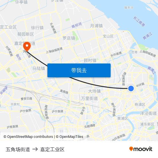 五角场街道 to 嘉定工业区 map