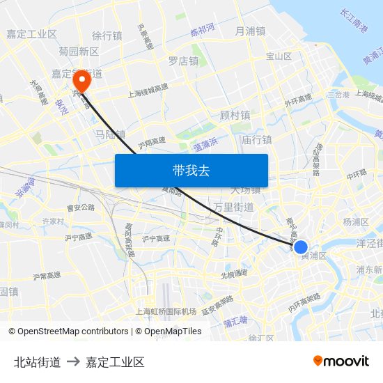 北站街道 to 嘉定工业区 map