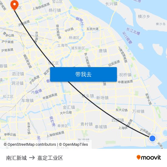 南汇新城 to 嘉定工业区 map