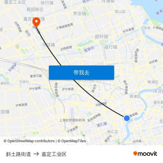 斜土路街道 to 嘉定工业区 map