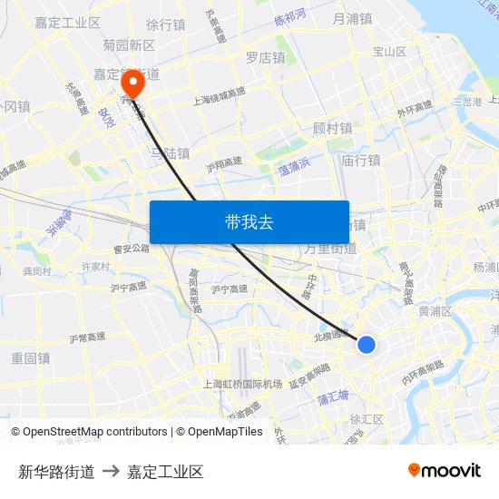 新华路街道 to 嘉定工业区 map