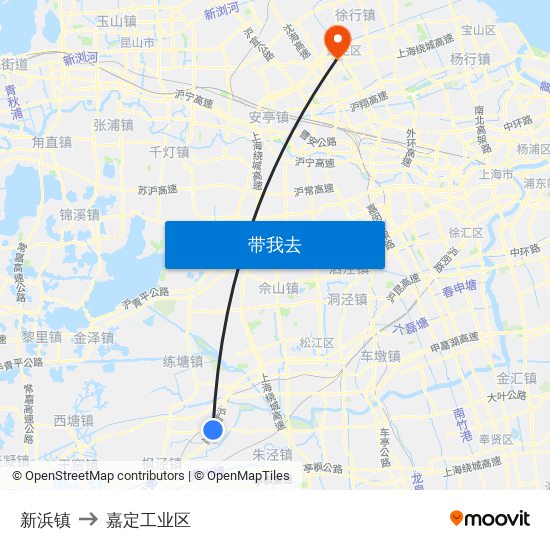 新浜镇 to 嘉定工业区 map