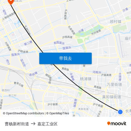 曹杨新村街道 to 嘉定工业区 map