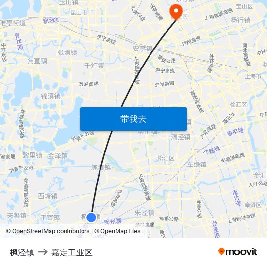 枫泾镇 to 嘉定工业区 map