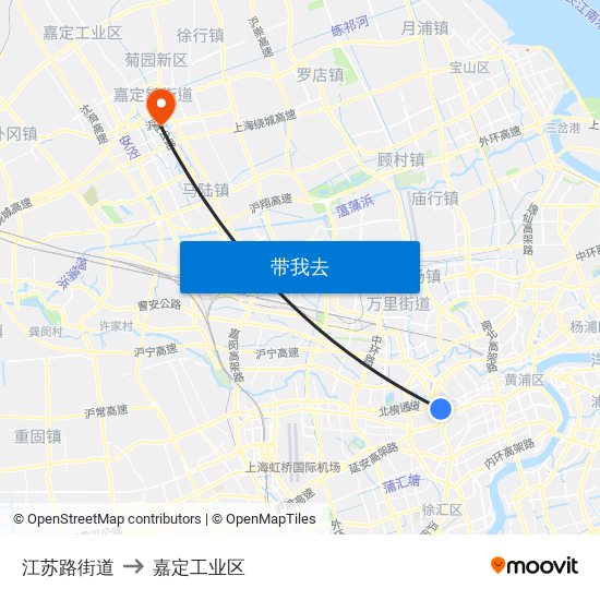 江苏路街道 to 嘉定工业区 map
