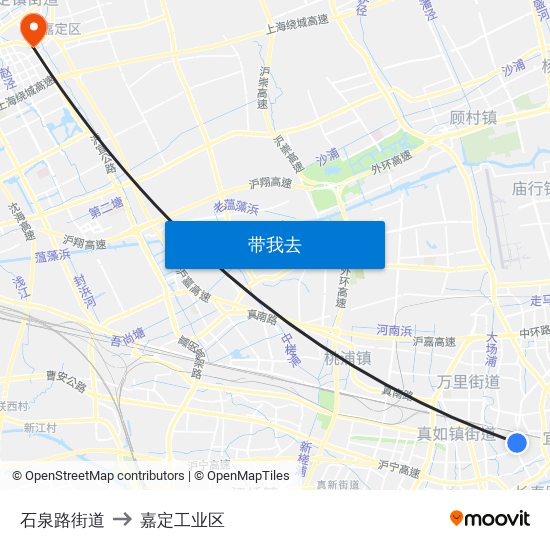 石泉路街道 to 嘉定工业区 map
