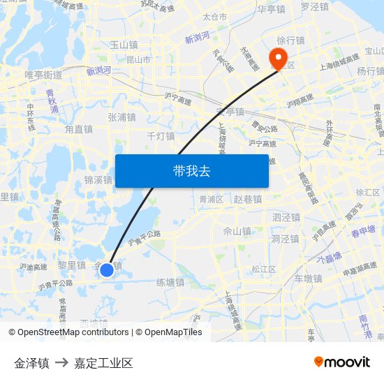 金泽镇 to 嘉定工业区 map