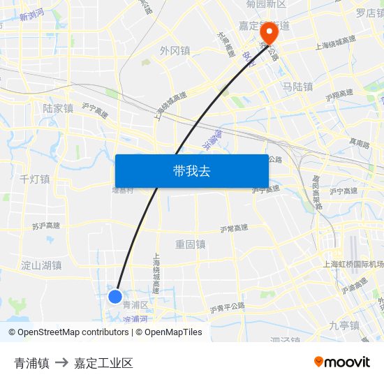 青浦镇 to 嘉定工业区 map