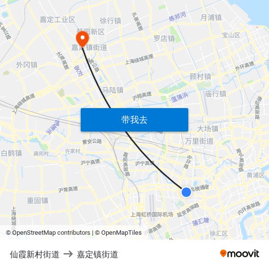 仙霞新村街道 to 嘉定镇街道 map