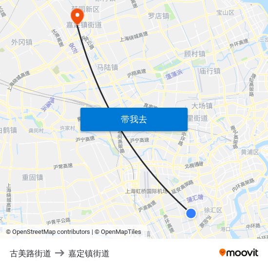 古美路街道 to 嘉定镇街道 map