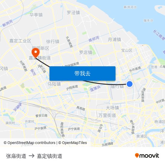 张庙街道 to 嘉定镇街道 map