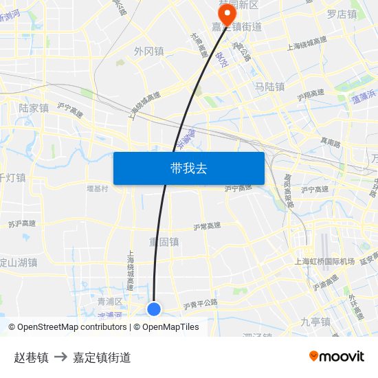 赵巷镇 to 嘉定镇街道 map
