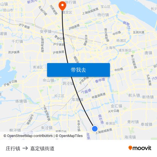 庄行镇 to 嘉定镇街道 map