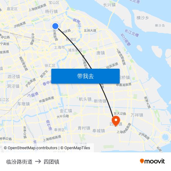 临汾路街道 to 四团镇 map