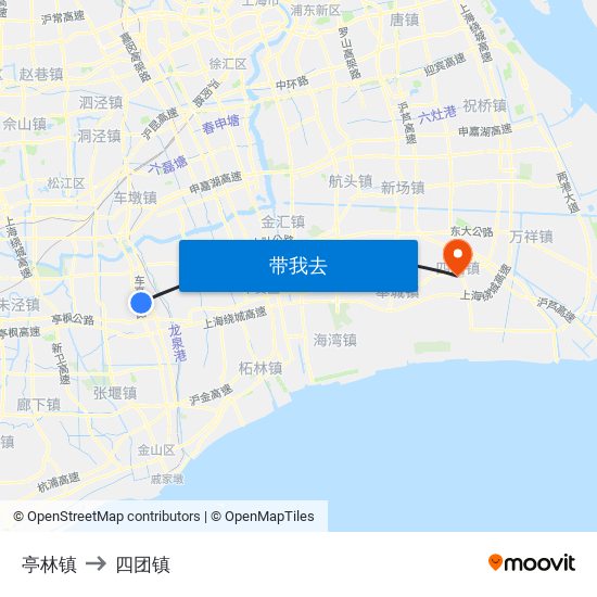 亭林镇 to 四团镇 map