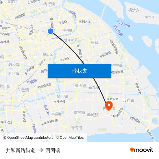 共和新路街道 to 四团镇 map