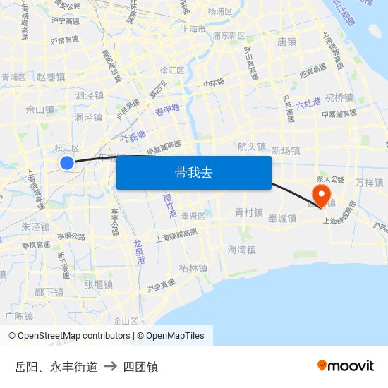 岳阳、永丰街道 to 四团镇 map