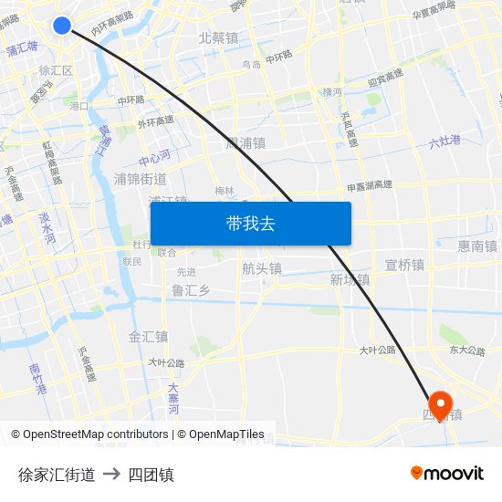 徐家汇街道 to 四团镇 map