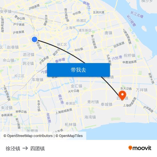 徐泾镇 to 四团镇 map