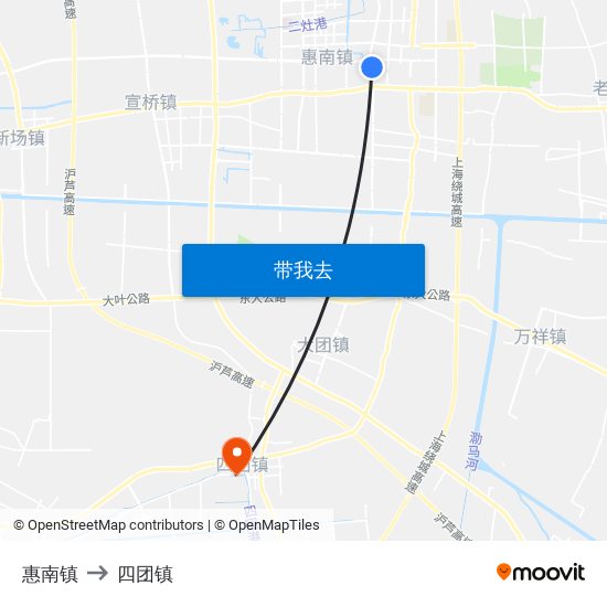 惠南镇 to 四团镇 map