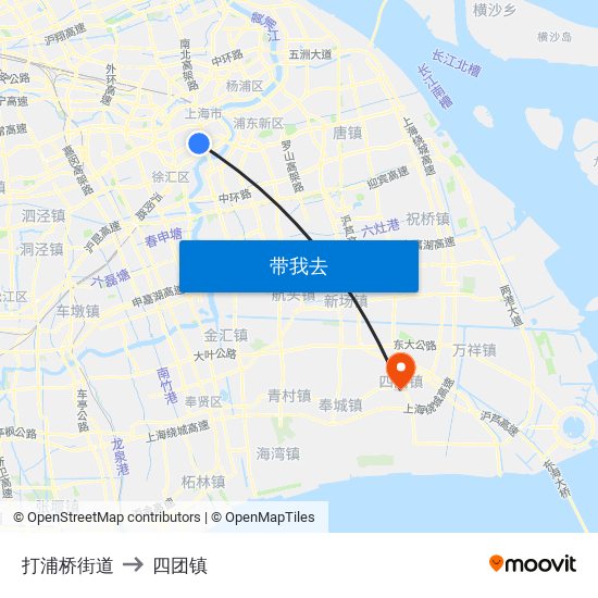 打浦桥街道 to 四团镇 map