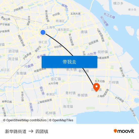 新华路街道 to 四团镇 map