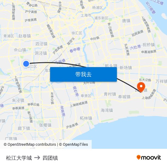 松江大学城 to 四团镇 map