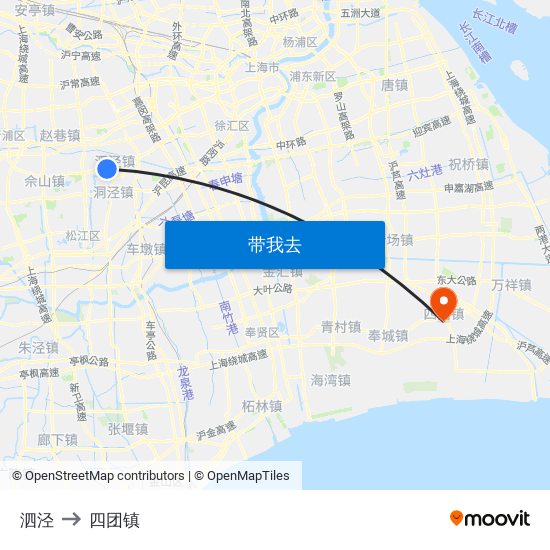 泗泾 to 四团镇 map